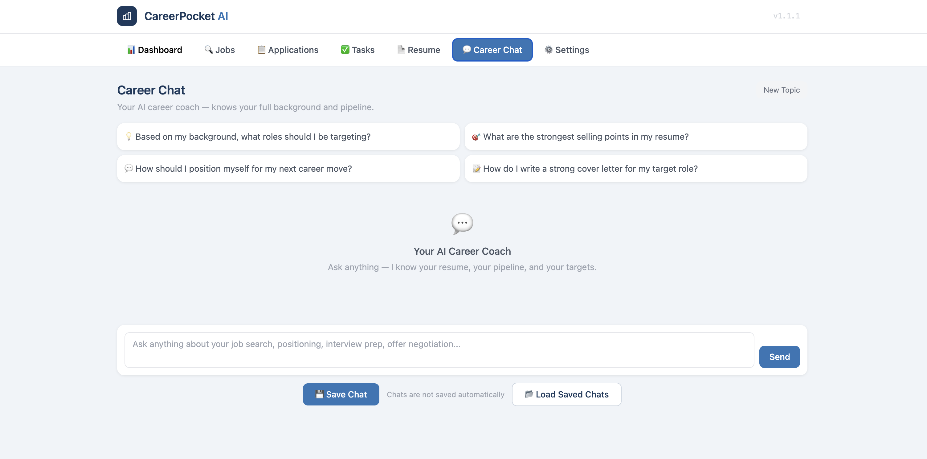 Career Chat — AI career coach that knows your background and pipeline